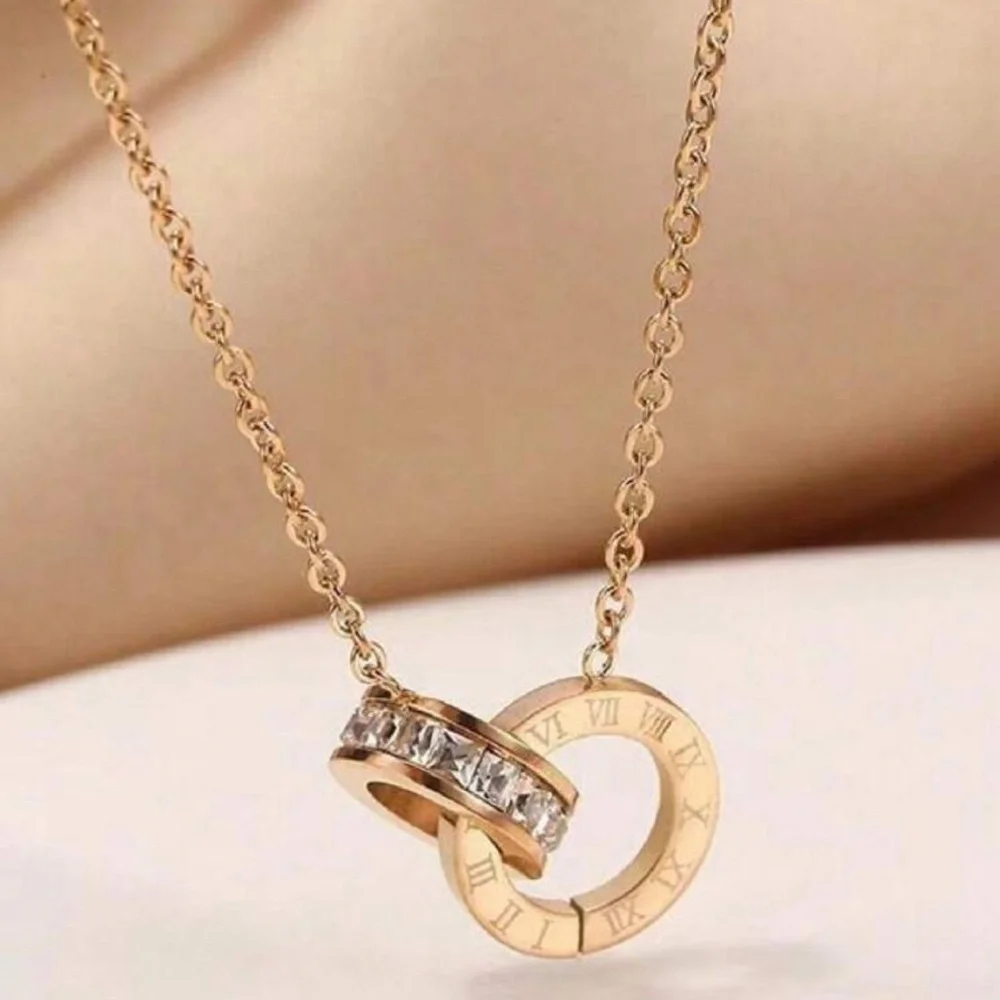 1pc Fashionable Titanium Steel Roman Numeral Necklace With Diamonds - Picture 2 of 3